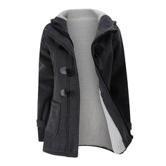 Women's Fashion Trench Coat Autumn Thick Lining Winter Jacket Overcoat Female Casual Long Hooded Coat Zipper Horn Button Outwear