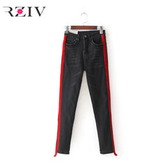 RZIV 2017 jeans woman casual stretch denim solid color stitching waist black jeans and skinny jeans trouser