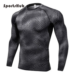 SPORTSHUB 3D Printing Long Sleeve Men Trainning Exercise Sports T-shirts Quick Dry Rashgard Men's Gym Fitness Clothing SAA0057
