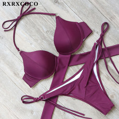 RXRXCOCO Sexy Bandage Bikinis Push Up Swimwear Women Swimsuit Brazilian Bikini Set 2018 Summer Solid Bathing Suit Low Waist Suit