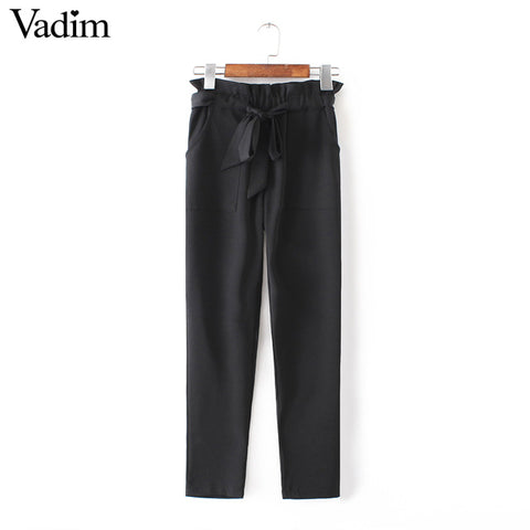women OL chiffon high waist harem pants bow tie drawstring sweet elastic waist pockets casual trousers pantalones ZC047