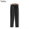 Image of women OL chiffon high waist harem pants bow tie drawstring sweet elastic waist pockets casual trousers pantalones ZC047