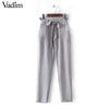 Image of women OL chiffon high waist harem pants bow tie drawstring sweet elastic waist pockets casual trousers pantalones ZC047