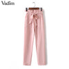 Image of women OL chiffon high waist harem pants bow tie drawstring sweet elastic waist pockets casual trousers pantalones ZC047