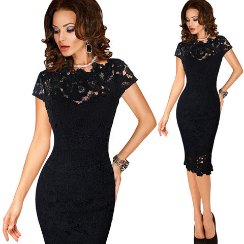 Vfemage Womens Elegant Sexy Crochet Hollow Out Pinup Party Evening Special Occasion Sheath Fitted Vestidos Dress 4272