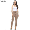 Image of women OL chiffon high waist harem pants bow tie drawstring sweet elastic waist pockets casual trousers pantalones ZC047