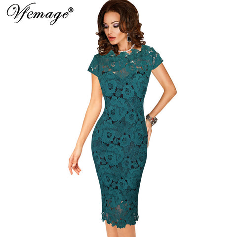 Vfemage Womens Elegant Sexy Crochet Hollow Out Pinup Party Evening Special Occasion Sheath Fitted Vestidos Dress 4272