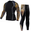 Image of Men's Compression Run jogging Suits Clothes Sports Set Long t shirt And Pants Gym Fitness workout Tights clothing 2pcs/Sets