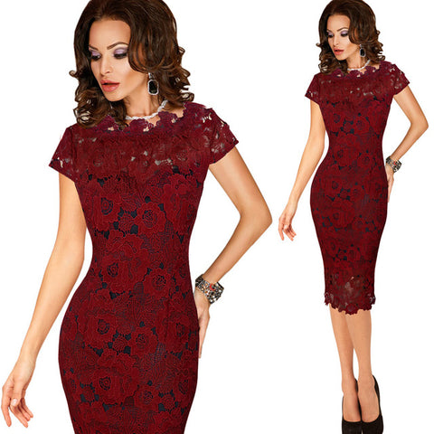 Vfemage Womens Elegant Sexy Crochet Hollow Out Pinup Party Evening Special Occasion Sheath Fitted Vestidos Dress 4272