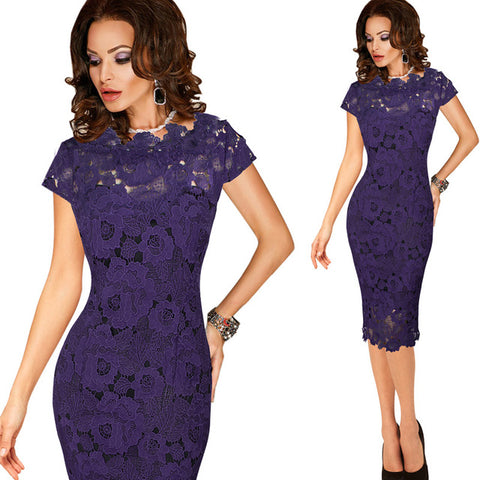 Vfemage Womens Elegant Sexy Crochet Hollow Out Pinup Party Evening Special Occasion Sheath Fitted Vestidos Dress 4272