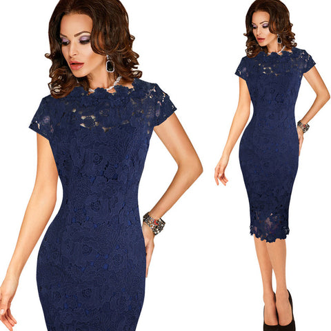 Vfemage Womens Elegant Sexy Crochet Hollow Out Pinup Party Evening Special Occasion Sheath Fitted Vestidos Dress 4272