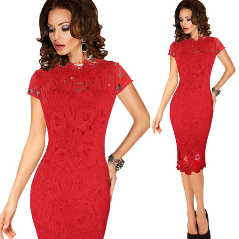 Vfemage Womens Elegant Sexy Crochet Hollow Out Pinup Party Evening Special Occasion Sheath Fitted Vestidos Dress 4272