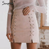 Image of Simplee Autumn lace up leather suede pencil skirt Winter 2017 cross high waist skirt Zipper split bodycon short skirts womens
