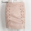 Image of Simplee Autumn lace up leather suede pencil skirt Winter 2017 cross high waist skirt Zipper split bodycon short skirts womens