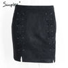 Image of Simplee Autumn lace up leather suede pencil skirt Winter 2017 cross high waist skirt Zipper split bodycon short skirts womens