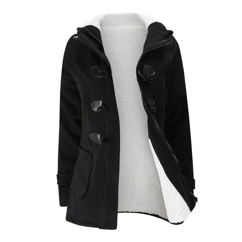 Women's Fashion Trench Coat Autumn Thick Lining Winter Jacket Overcoat Female Casual Long Hooded Coat Zipper Horn Button Outwear
