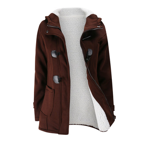 Women's Fashion Trench Coat Autumn Thick Lining Winter Jacket Overcoat Female Casual Long Hooded Coat Zipper Horn Button Outwear