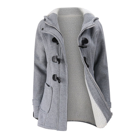 Women's Fashion Trench Coat Autumn Thick Lining Winter Jacket Overcoat Female Casual Long Hooded Coat Zipper Horn Button Outwear