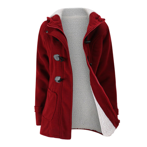 Women's Fashion Trench Coat Autumn Thick Lining Winter Jacket Overcoat Female Casual Long Hooded Coat Zipper Horn Button Outwear