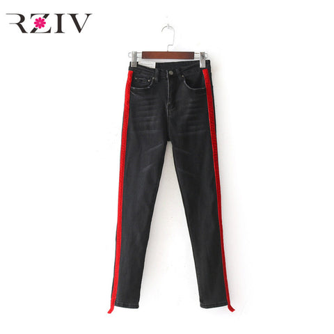 RZIV 2017 jeans woman casual stretch denim solid color stitching waist black jeans and skinny jeans trouser