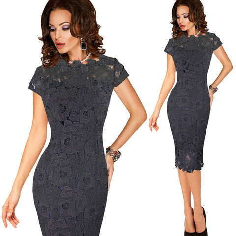 Vfemage Womens Elegant Sexy Crochet Hollow Out Pinup Party Evening Special Occasion Sheath Fitted Vestidos Dress 4272