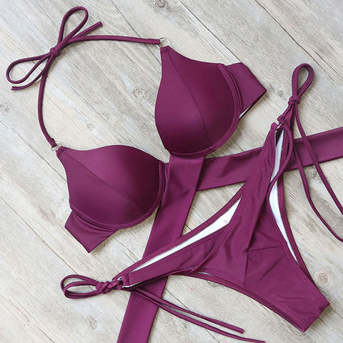 RXRXCOCO Sexy Bandage Bikinis Push Up Swimwear Women Swimsuit Brazilian Bikini Set 2018 Summer Solid Bathing Suit Low Waist Suit