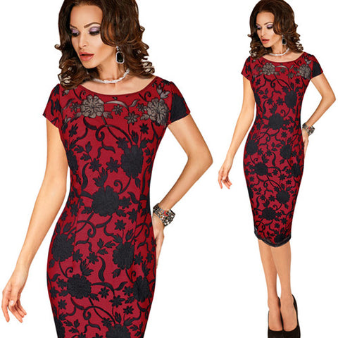 Vfemage Womens Elegant Sexy Crochet Hollow Out Pinup Party Evening Special Occasion Sheath Fitted Vestidos Dress 4272