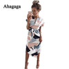 Image of Ahagaga 2018 Summer Dress Women Fashion Print Elegant Cute Sashes O-neck Sexy Slim Sheath Dress Women Dresses Vestidos Robes