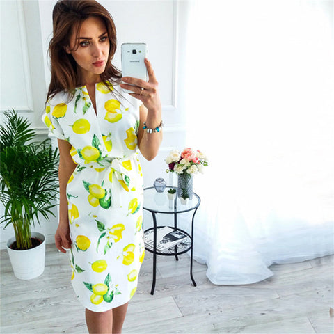 Ahagaga 2018 Summer Dress Women Fashion Print Elegant Cute Sashes O-neck Sexy Slim Sheath Dress Women Dresses Vestidos Robes