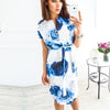 Image of Ahagaga 2018 Summer Dress Women Fashion Print Elegant Cute Sashes O-neck Sexy Slim Sheath Dress Women Dresses Vestidos Robes