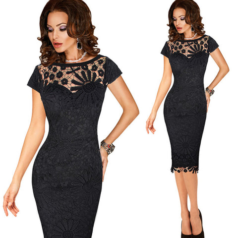 Vfemage Womens Elegant Sexy Crochet Hollow Out Pinup Party Evening Special Occasion Sheath Fitted Vestidos Dress 4272