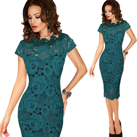 Vfemage Womens Elegant Sexy Crochet Hollow Out Pinup Party Evening Special Occasion Sheath Fitted Vestidos Dress 4272